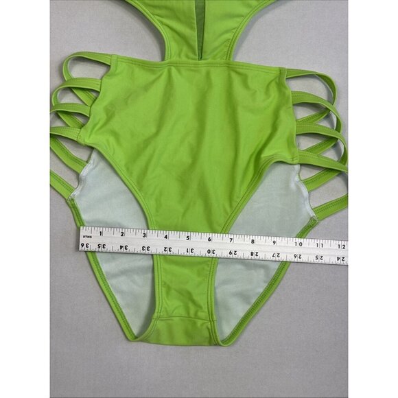 Women's M Cut Out One-Piece Halter Swimsuit Neon Green NWT - Picture 7 of 16